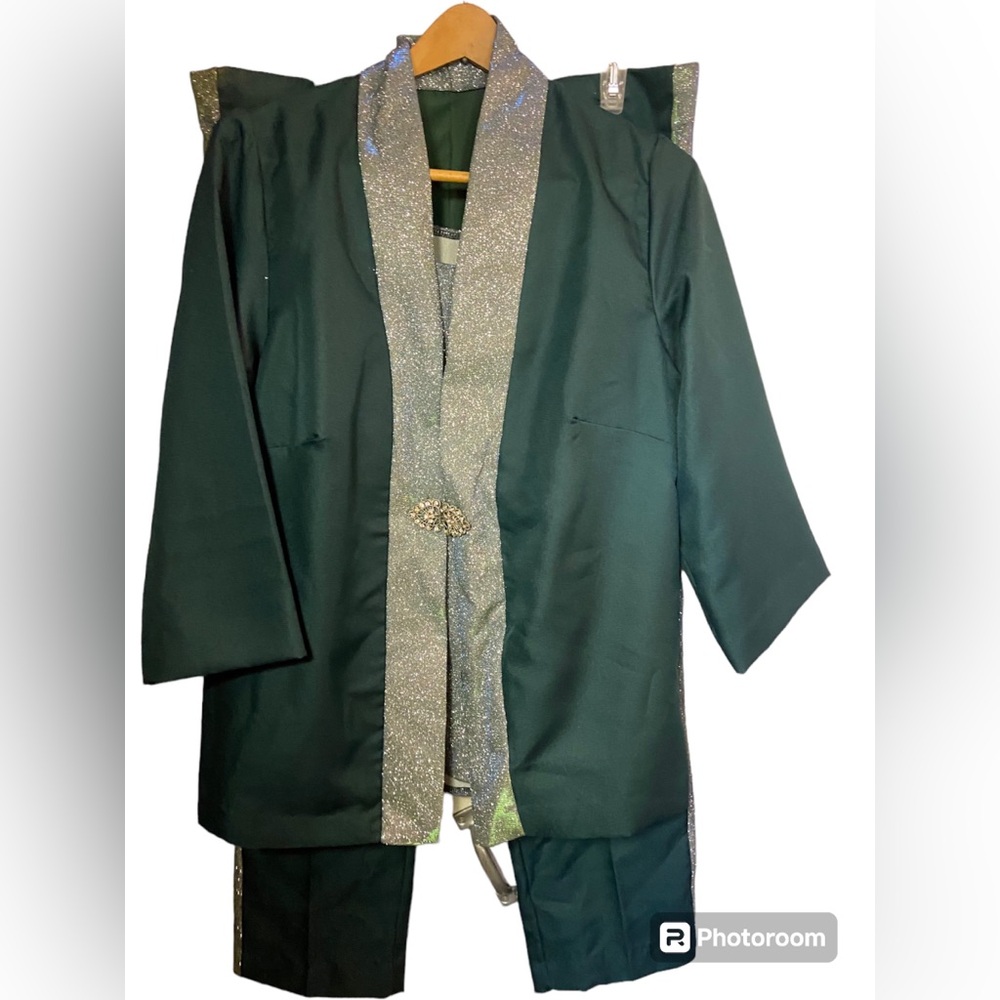 Handmade green silver Three piece 3 trip sparkle disco pants suit set